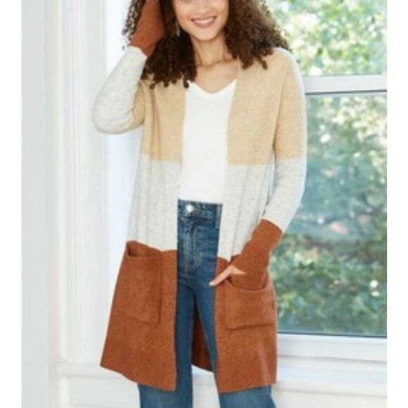 A New Day cozy colorblock longline cardigan sweater m - Picture 1 of 9